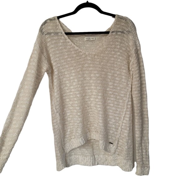 Abercrombie & Fitch Sweater Ivory Cream Long Sleeve Knit Pullover Sweater Size M - Picture 4 of 5